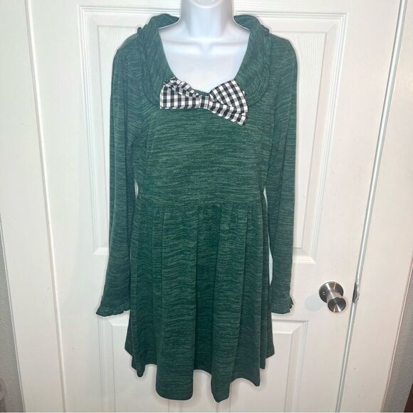 Modcloth Emerald Green Touched by Time Ruffle Accent Buffalo Plaid Bow M NWT - Picture 5 of 13